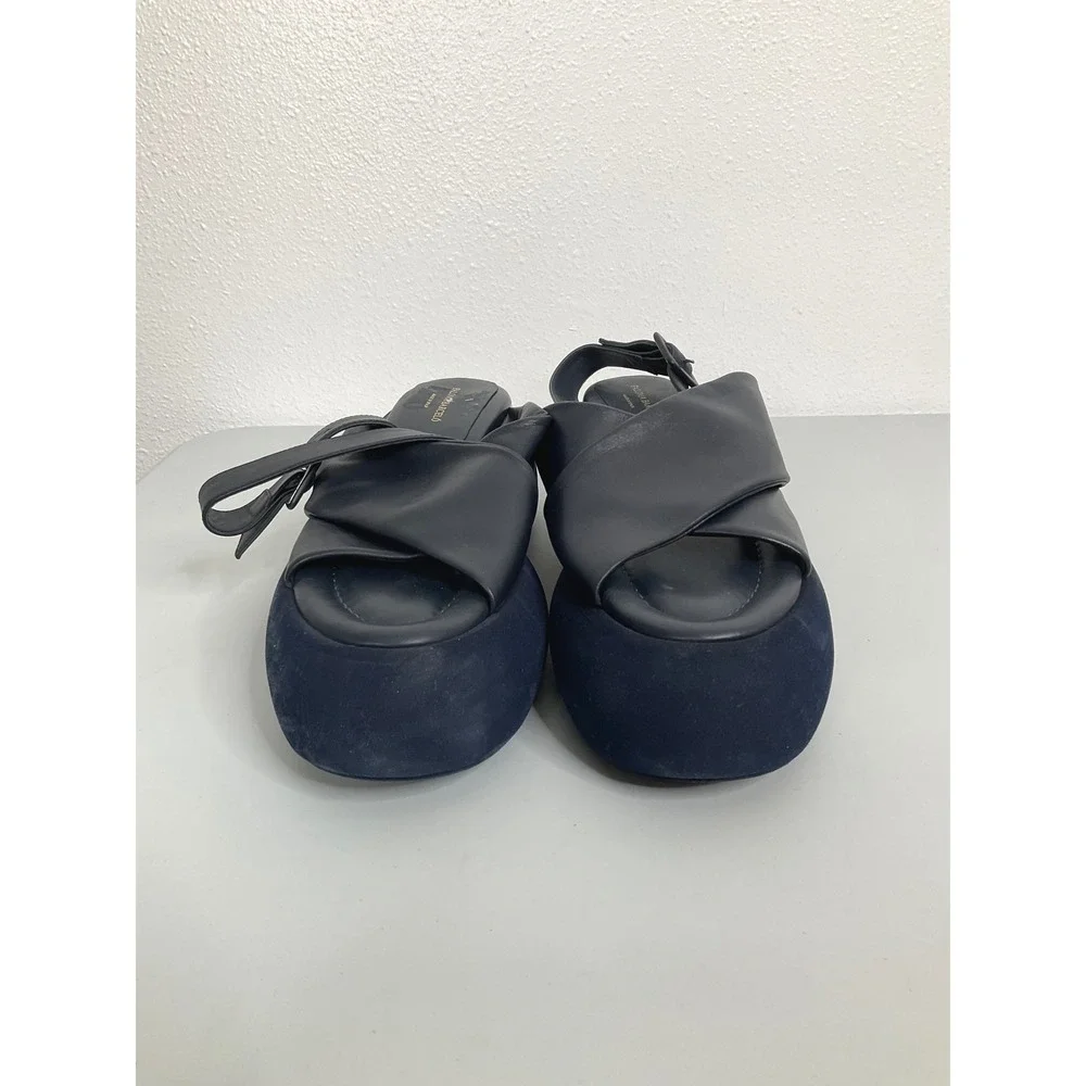 Paloma Barcelo Navy Leather Platform Slingback Sandals Made in Spain Size 40